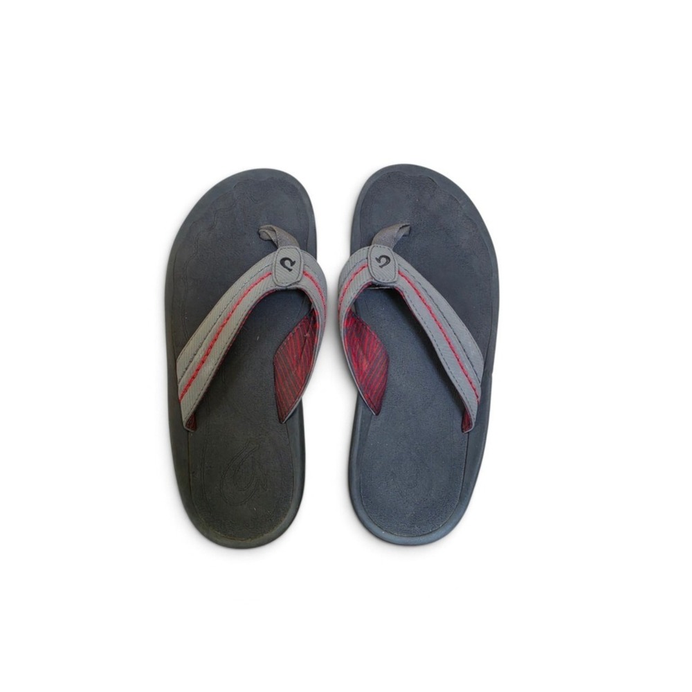 Olukai Hokua Gray Leather Footfriendly Resort Boho Beach Flip Flop Sandals sz 9